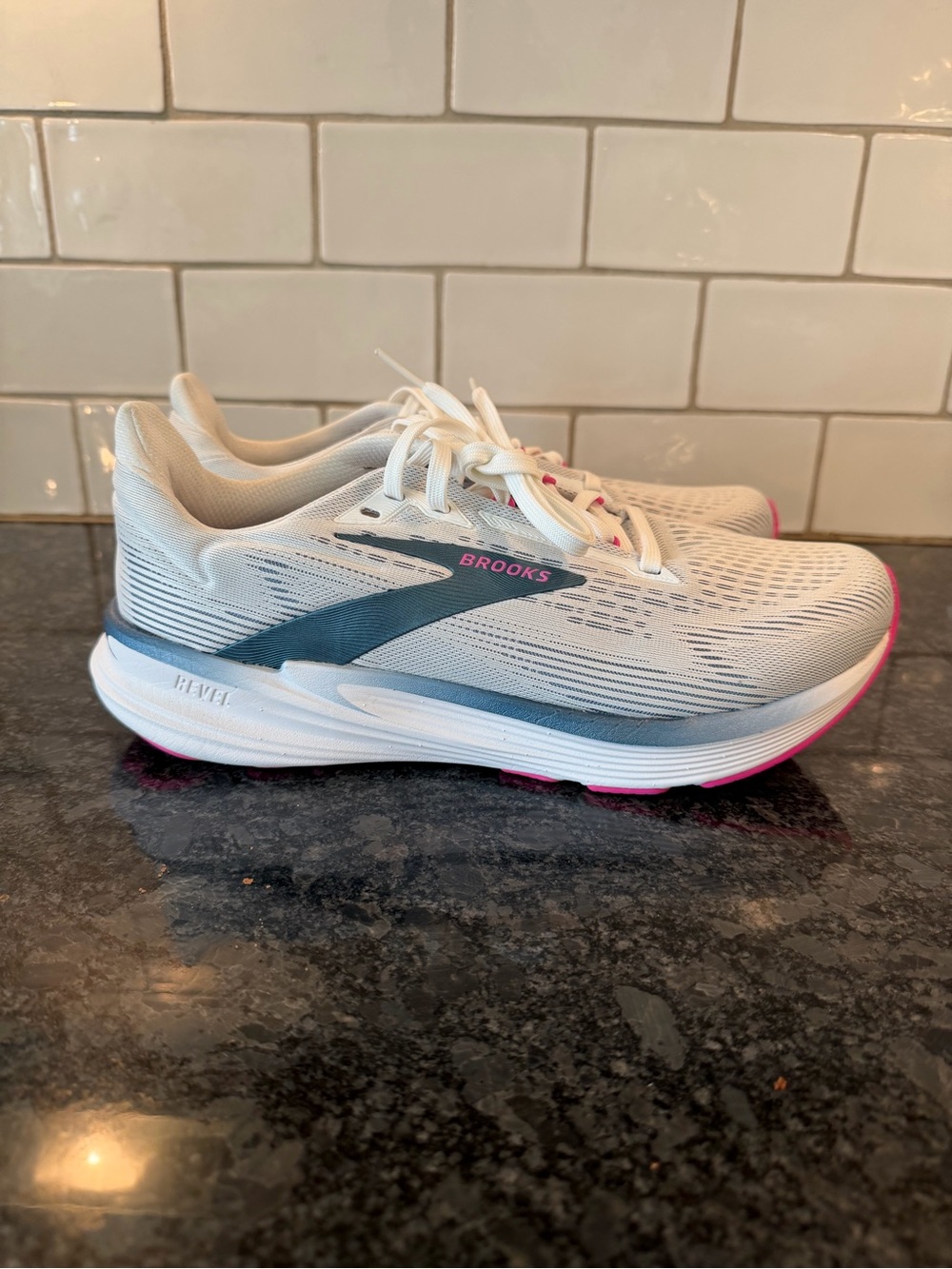 Brooks Women's White Running Shoes with Teal and Pink Trim